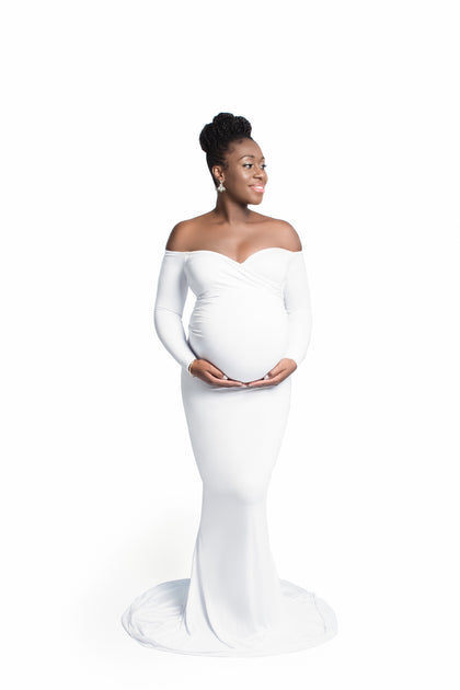 Pure White Maternity Gown for Photo Shoot and Baby Showers - One