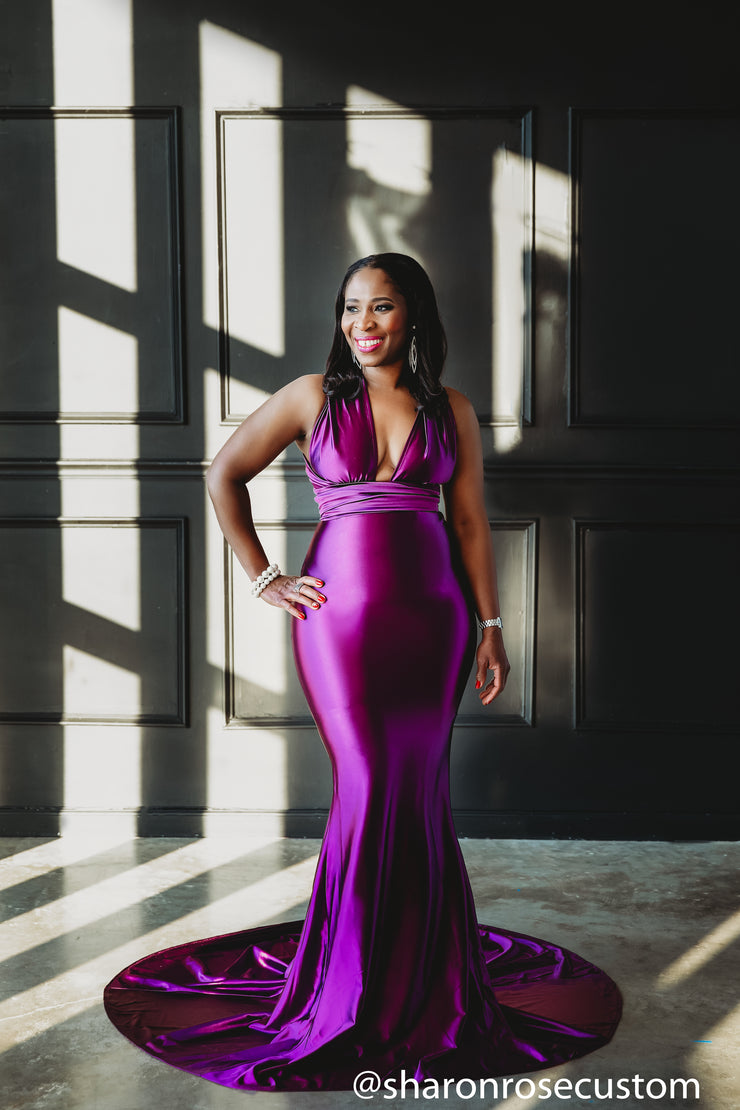 Oscar Purple Satin Engagement Gown Perfect for Photo Shoots – sharon ...