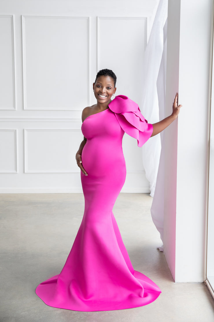 Fuchsia Pink Maternity Gown for Photo Shoot and Baby Showers
