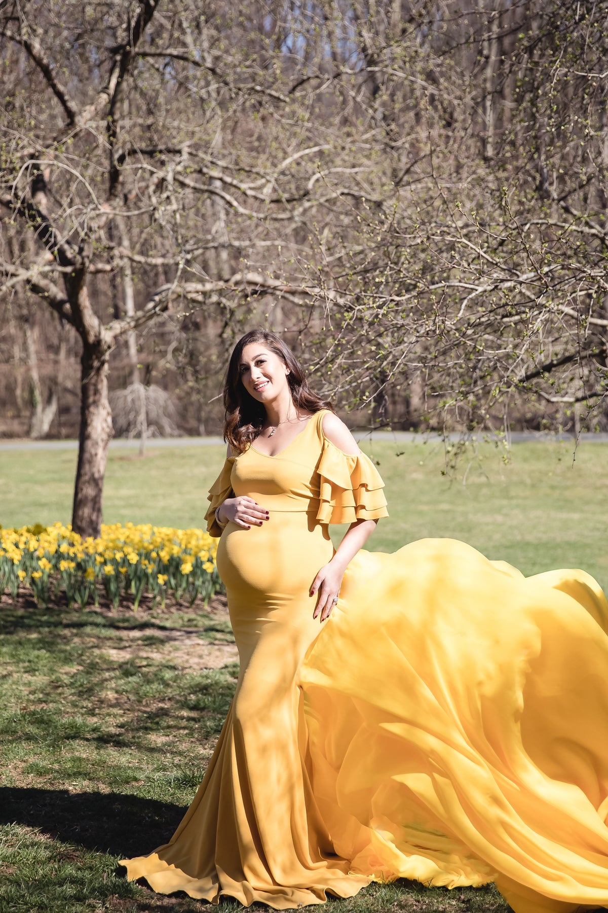 Mustard Yellow Maternity Gown for Photo Shoot and Baby Showers